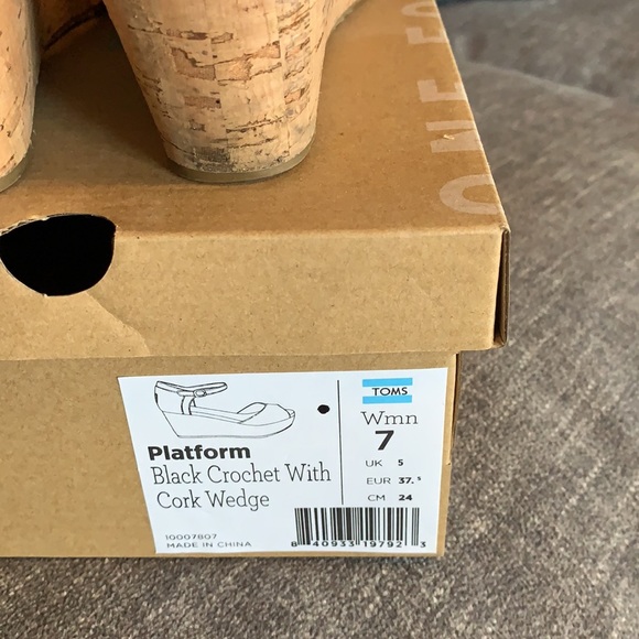 Toms Black Crochet with Cork Wedge - Picture 3 of 5
